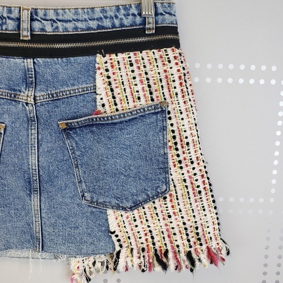 Zara Trafaluc Denimwear Mini Skirt with Zipper and Woven Detailing SZ M - Picture 5 of 5